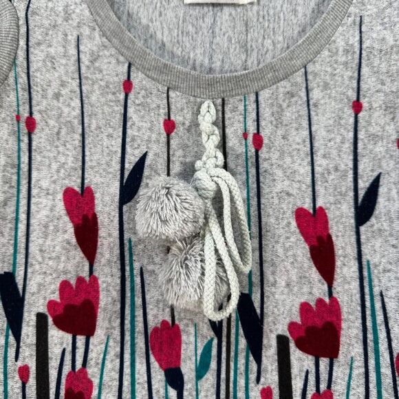 Funky People Tulip Print Sweater Mini Dress Womens Small Gray Cap Sleeve Tassel - Picture 4 of 9